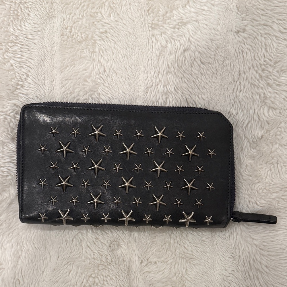 Jimmy Choo Navy Zippy Wallet with Silver Star Studs - Picture 2 of 9